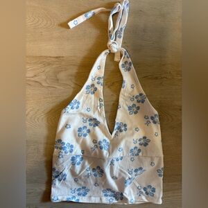 Hollister white and Blue Floral Halter Tank Top
